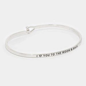 Message Bracelet Thin Hook Bangle I Love You To The Moon And Back SILVER